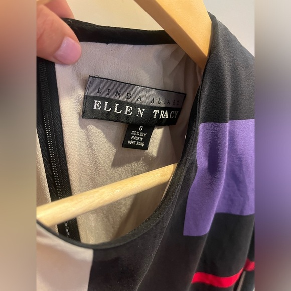 Ellen Tracy True Vintage Y2K color block 100% silk dress size 6 black red - Picture 4 of 6